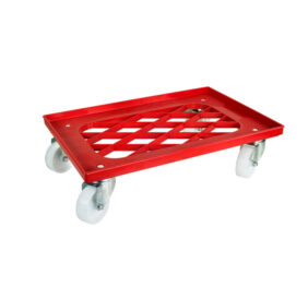 PIANETTA IN ABS GRIGLIATA , COMPLETA DI RUOTE GIREVOLI IN NYLON DIAM. 100 CON SUPPORTO ZINCATO COLORE ROSSO