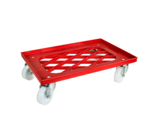 PIANETTA IN ABS GRIGLIATA , COMPLETA DI RUOTE GIREVOLI IN NYLON DIAM. 100 CON SUPPORTO ZINCATO COLORE ROSSO